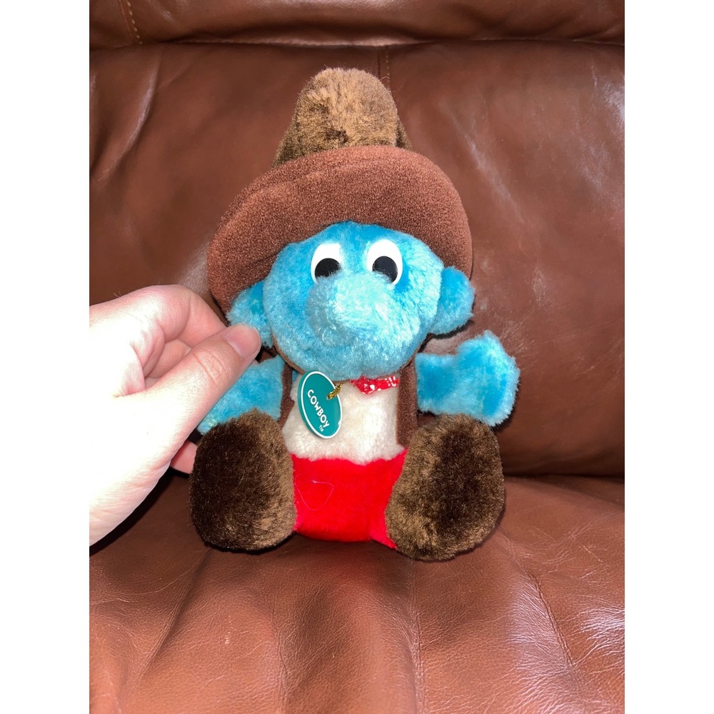 Wallace Berrie Cowboy Smurf Plush Toy Blue Red Brown 1984 Vintage